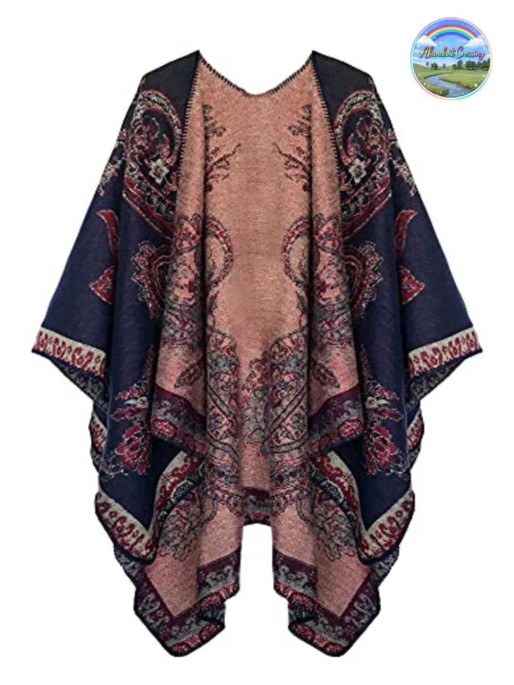 Women's Color Block Shawl Wrap Open Front Poncho Cape